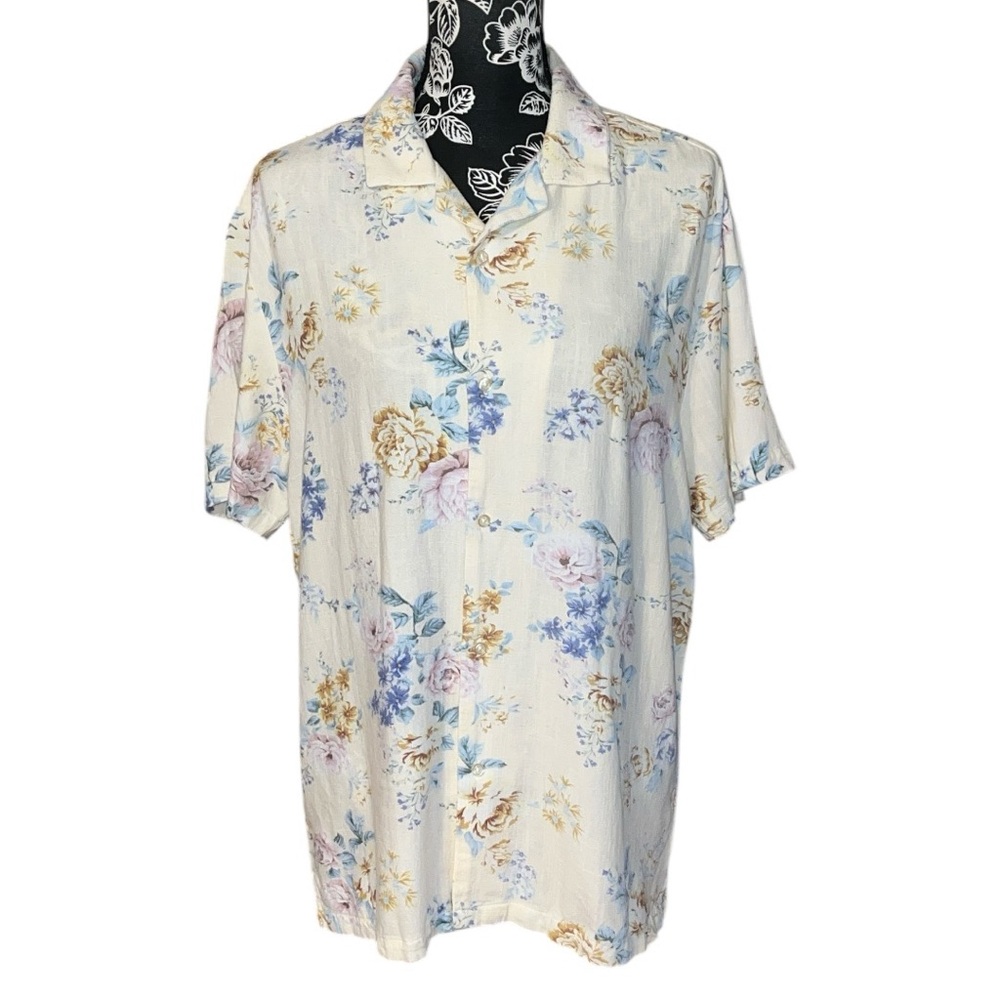 Porter & Ash Floral Linen Button Down Shirt Size L